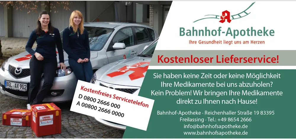 Anzeigenschaltung kostenloser Lieferservice der Bahnhof-Apotheke Freilassing